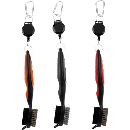 Portable Double Side Golf Brush Club Groove Cleaner With Retractable Cord