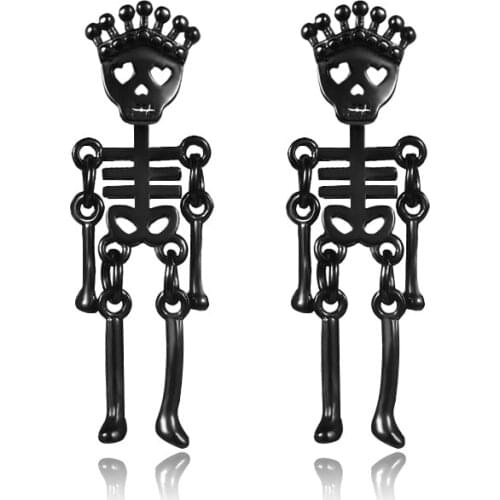 Fashion Removable Body Skull Dangle Earrings for Men Women Gothic Punk Rock Skeleton Drop Ear Jewerly