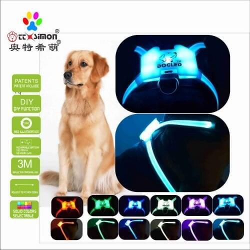 CC Simon dogled harness Pet Products for Large 7 in 1 color Dog Harness Glowing USB collar for big dog 2021