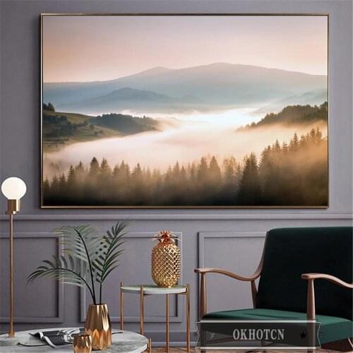 Nordic Mountain Forest Lake Landscape Canvas Painting Nature Scenery Posters and Prints Wall Art Pictures for Living Room Decor