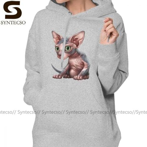 Sphynx Hoodie Cat-a-clysm Sphynx Kitten Hoodies Cotton Blue Hoodies Women Graphic Long-sleeve Sweet Plus Size Pullover Hoodie