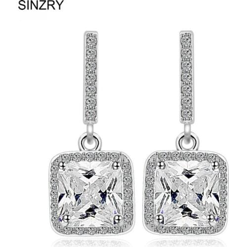 Top quality Glittering Square Cubic Zircon drop Earrings wholesale jewelry 4 color option