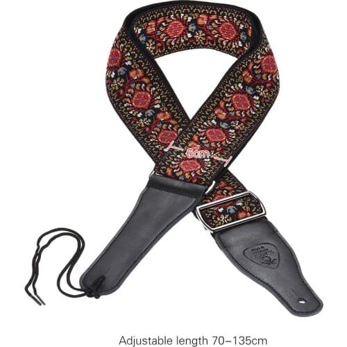 High-end Adjustable Guitar Shoulder Strap 6cm/2.4in Wide Nylon Jacquard Belt Lengthen Cow Leather Ends Metal Buckle