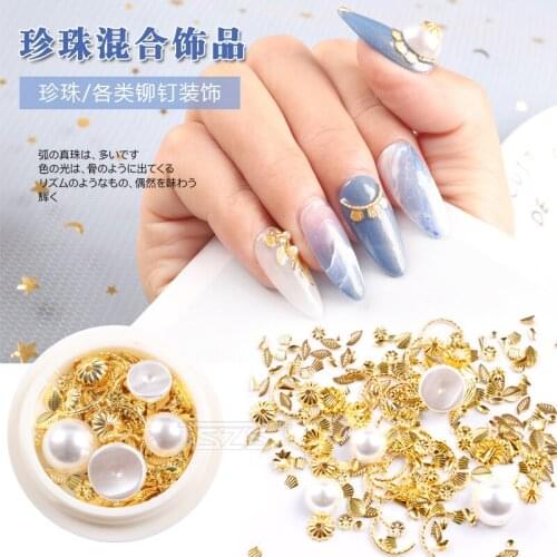 150pcs/jar Japan 3D Nail Art Decorations Mixed Styles Rivet Pearl Nail Parts Alloy Nail Accessories DIY Fashion Nail Supplies