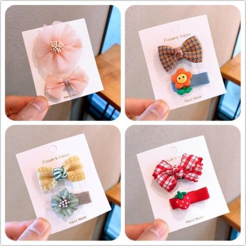 2Pcs/Set Kids New Hot Sale Hairclips Children Floral Sweet Style Hair Accessories Classical Cute Color Hiar pins For Girls Gifts