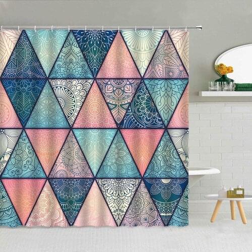 3D Geometric Shower Curtain Creative Bohemian Pattern Mandala Floral Stripes Fabric Bathroom Supplies Cloth Curtains Decoration