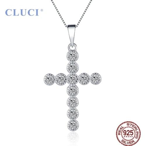 CLUCI Simple Religion Cross Shaped Charms Pendant Full with Zircons 925 Sterling Silver Women Cross Jewelry DP033SB