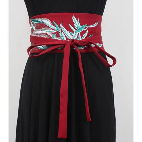 SeeBeautiful Ethnic Vintage Bandage Embroidery Waist Seal Wide Belts Women Spring 2021 Summer All Match New Fashion Tide E212