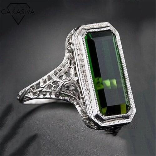 Womens 925 Vintage Thai Silver Ring with Emerald Engagement wedding gift jewelry wholesale