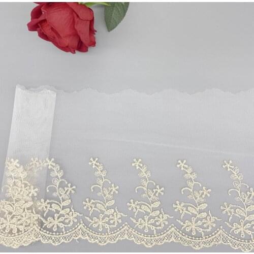 1Yards Latest Lace Applique Wedding Gold Lace Fabric Bridal Dress Mesh Fabric 19cm Ribbon Diy Craft Sewing Embroidery Trim QA5