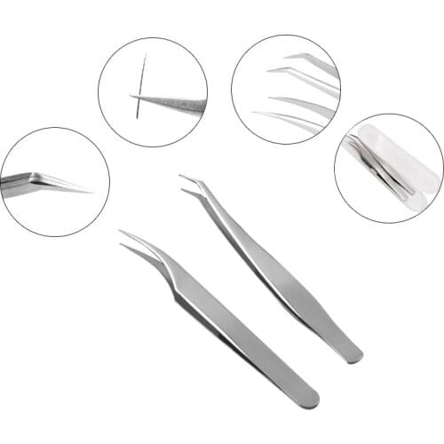 2pcs Eyelashes Extensions Tweezers Curved Straight Stainless Tweezers For Eyelash Extension Makeup Tools Eye Lashes Applicators