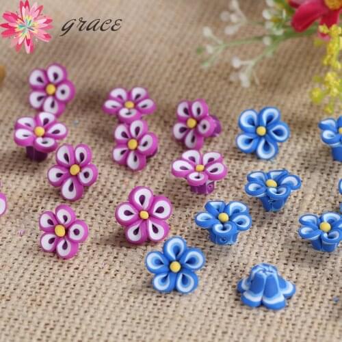 25pcs/lots 15mm Cute Lovely Clay Flowers Beads Milticolors Mixed With Hole For Bracelet Hair Jewelry Ornament Material Accessory