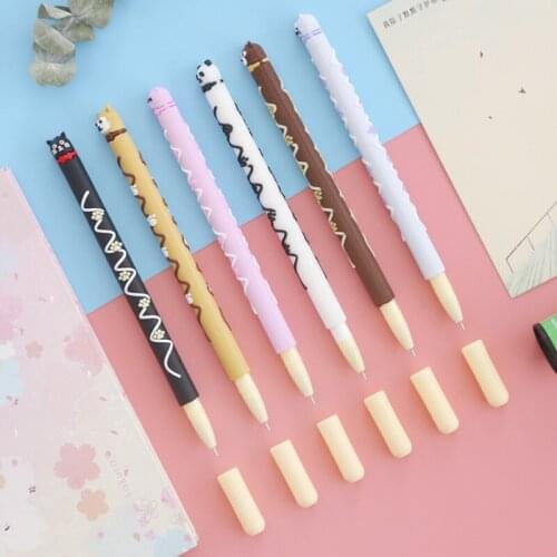 6pcs Chocolate Stick Gel Pen Black Color Writing 0.5mm Ballpoint Panda Dog Cat Stationery Office School Supplies F757
