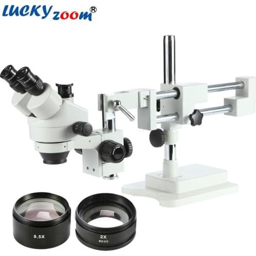 Brand 3.5X-90X Simul Focal Trinocular Stereo Microscope 50/50 Split Double Boom Stand Trinocular Continuous Zoom Microscopio