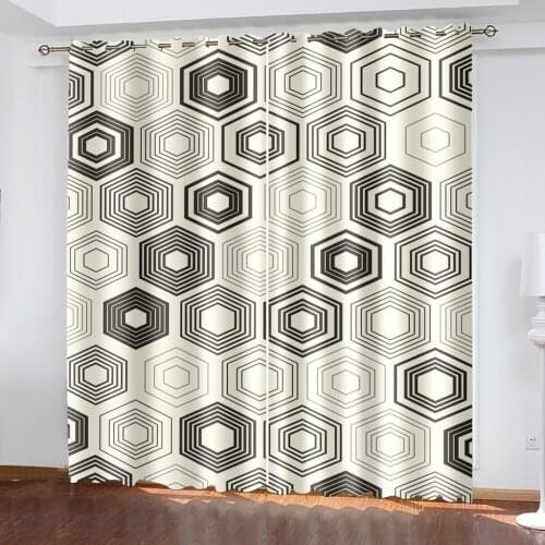 3D Printing Black and White Retro Shape Pattern Bedroom Living Room Curtain Custom Curtain Suit Bedroom with Hook Accessories