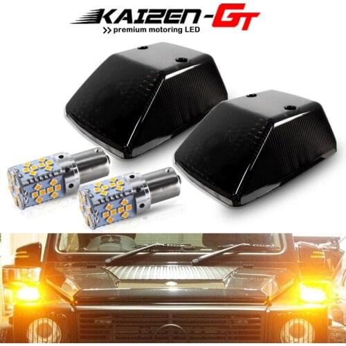 Black Covers w/ PY21W BAU15S Canbus Amber LED Bulbs For 1986-2018 Mercedes Benz W463 G-Class G500 G550 G55 G63 Turn Signal Light