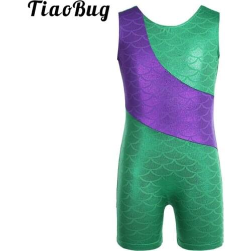 TiaoBug Kids Sleeveless Mermaid Scale Splice Ballet Dance Leotard Ballerina Dance Wear Girls Gymnastics Leotard Sports Bodysuit