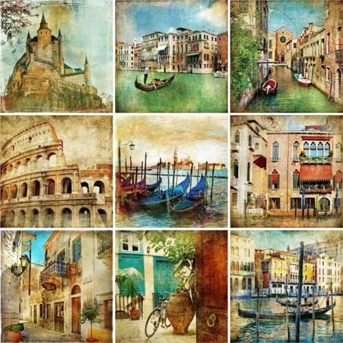 EverShine DIY Diamond Embroidery Full Square Building Mosaic Kits Diamond Painting Landscape Cross Stitch Picture Rhinestones