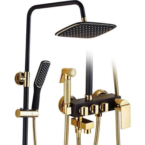 European Copper Antique Black Shower Set Bidet Booster Shower Head Shower System 8" Wall Mount One Handle with Hand Shower