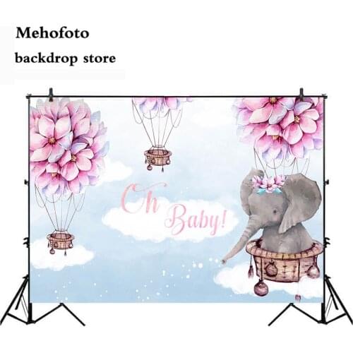 Mehofoto Baby Elephant Shower Backdrop Blue Sky Background for Photo Flower Newborn Birthday Theme Party Photography Prop 167