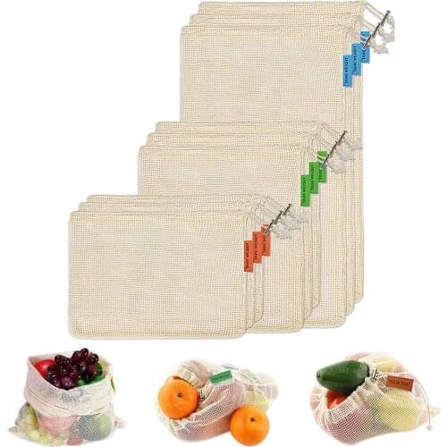 Basedidea Cotton Mesh Bags Reusable Fruit and Vegetable Bags Mesh Shopping Pouch with Drawstring Grocery Bag
