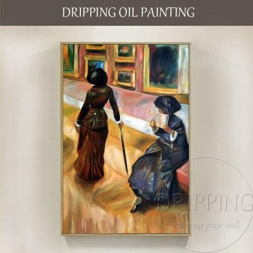Reproduce Oil Painting Hand-painted Mary Cassatt At the Louvre by Edgar Degas Oil Painting Reproduce Famous Degas Oil Painting