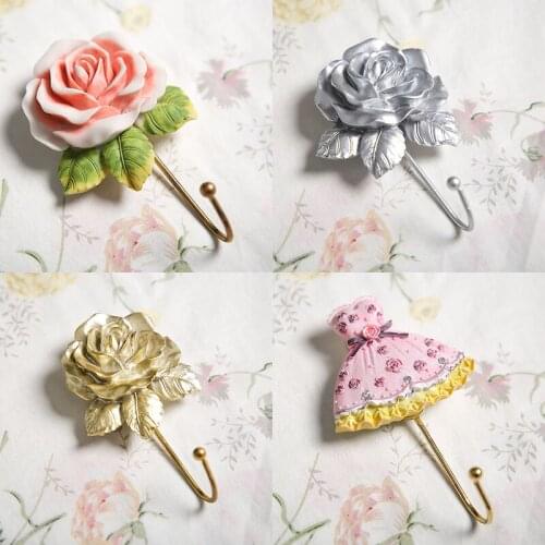 Rose Flower Shape Resin Hook Bathroom Hook Multi-Purpose Heavy Duty Clothes Hook Towel Hook Home Storage Supplies