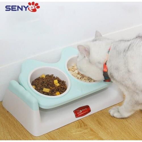 Cute Cat Double Bowl To Protect The Cervical Spine And Prevent Overturning High Quality Pet Supplies For Cats And Dogs