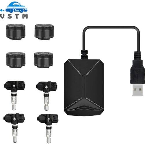 USB Android TPMS Car Tire Pressure Monitor with 4 External Sensors 116 psi Monitoring Alarm System 5V Wireless Transmission TPMS