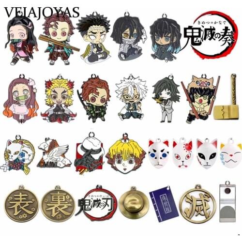 Cartoon Keychains Demon Slayer Figures Alloy Key Chains Anime Kimetsu No Yaiba Fox Mask Gifts Bag Pendant Car Key Ring Holder