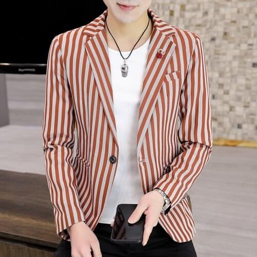 2021 Mens Casual Slim-Fit Striped blazer Youth Slim-Fit Trendy British blazer