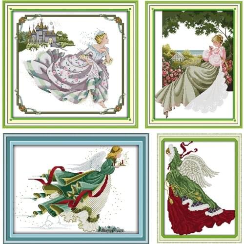 Angel&Cinderella Joy Sunday Cross Stitch Kits Patterns Stamped Printed 11CT 14CT Counted Print Crafts Embroidery Needlework Sets
