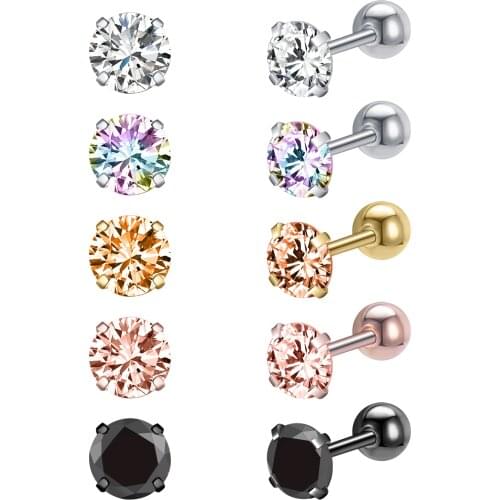 10Pc/Lot 20G Stainless Steel Stud Earrings Set Round Crystal Ear Studs for Women Girl Helix Cartilage Piercing Earring Rose Gold