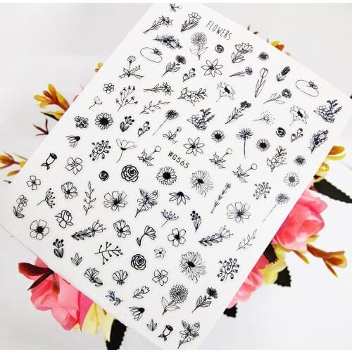 Geometric Flower 3D Daisy Rose Stickers for Nails Self Adhesive Sliders Nail Art Decoraciones Foil Design Manicure Accesorios