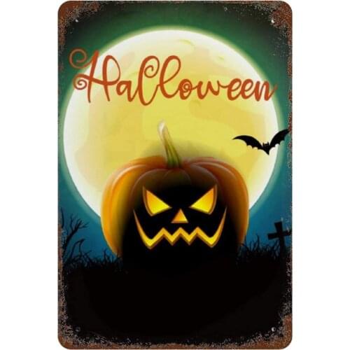 NoBrands Vintage Retro Metal Tin Sign Wall Decor Art Halloween Night Spooky Grave All Saints' Day Pumpkin Bat Home Decor