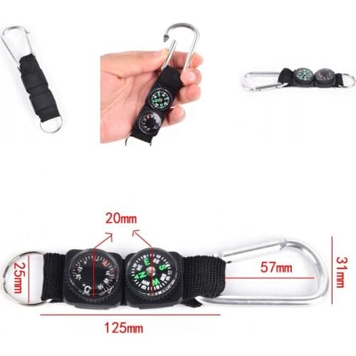 2020 New 3 in 1 Camping Climbing Hiking Mini Carabiner w/ Keychain Compass Thermometer hanger Key Ring Black