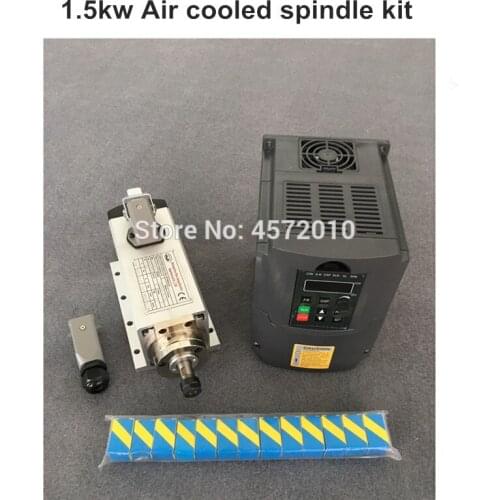 New 1.5kw air cooled spindle motor kit cnc spindle motor + 1.5KW 110v/220v inverter + 1set er11 Square milling machine spindle