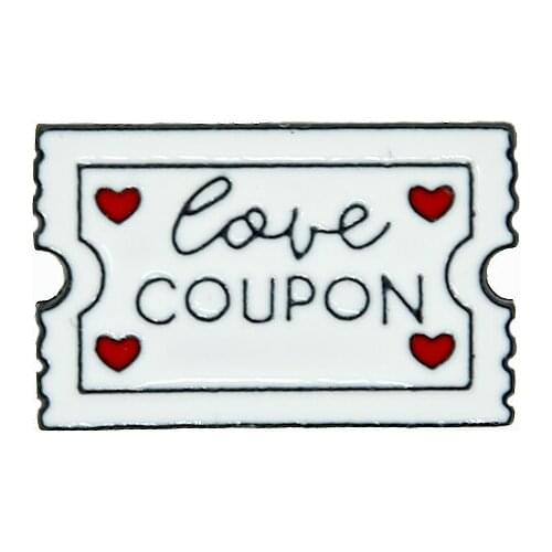 New Stamp LOVE COUPON Ticket Brooch Creative Personality Cartoon Love Cute Accessories Student Bag Pendant Gift for Woman