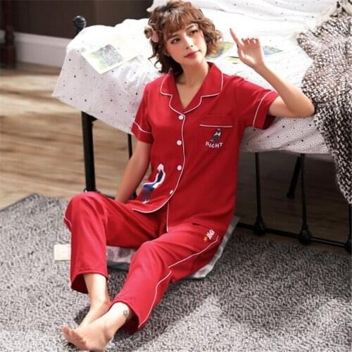 5XL Pajamas short-sleeved trousers women spring and summer rayon casual home service suit thin pijama cute bathrobe new arrival