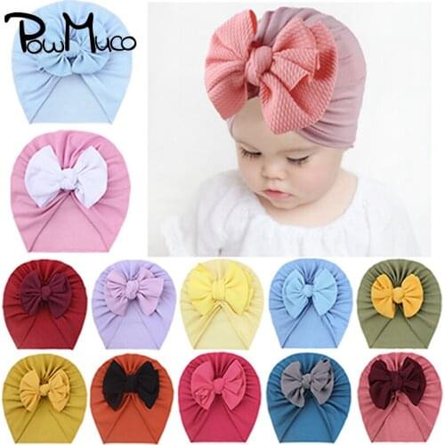 Powmuco 1 PCS 18*19 CM Toddler Comfortable Soft Indian Hats Cute Handmade Bows Baby Girls Turban Caps Fashion Bowknot Headwear