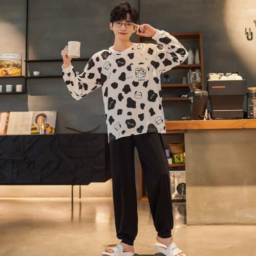 6535Cotton Pullover Long Sleeve Trousers Pajama Cute Cartoon Boy Man Jammies O-Neck Home Casual Sleepwear Nightwear Pyjamas CKE