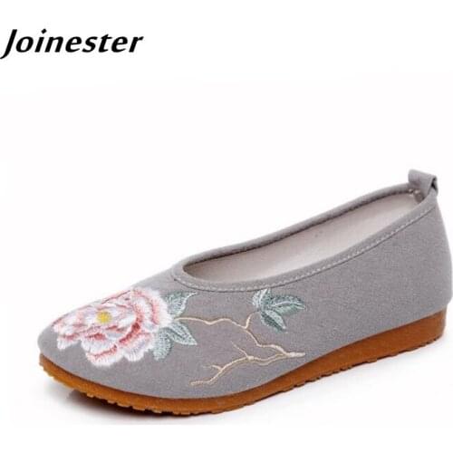 Cotton Fabric Slip On Flats for Women Spring Embroidered Retro Loafers Ladies Ballet Shoes chaussure femme Ethnic Summer Shoe