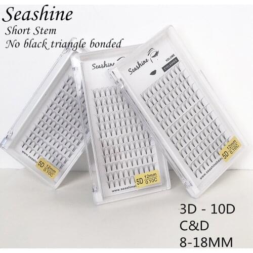 Seashine Short Stem Russian Volume Eyelashes Extension Pre made Fans Lashes 3D C CURL Individual Extensions Makeup Beauty