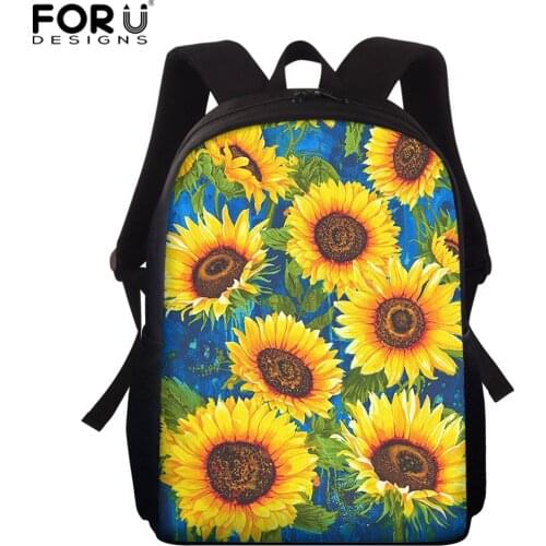 FORUDESIGNS Sunflower Print School Bag for Little Girls Unique 15inch Children Kids Bookbags Child Kids Schoolbags Mochila