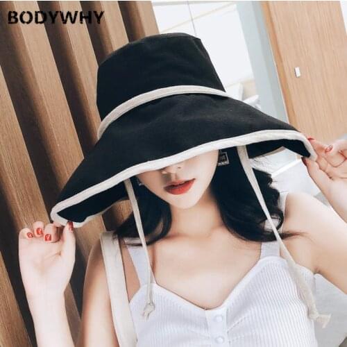 Large-Brimmed Hat Female Summer Outdoor Outing Sun-resistant Topee Simple Ribbon Cotton Linen Bucket Hat Korean-style Bucket Hat