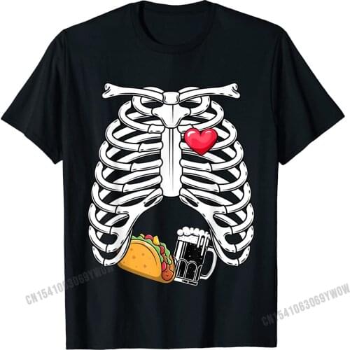 Skeleton Pregnancy Tacos Beer Xray Funny Halloween Soon Dad T-Shirt Camisas Men T Shirt Tops Tees Designer Cotton Men