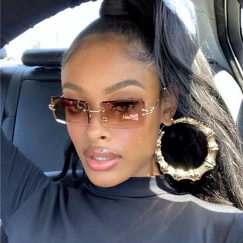 Rimless Sunglasses Rectangle Fashion Popular Women Men Shades Small Square Sun Glasses For Female Summer Traveling Brown Oculos