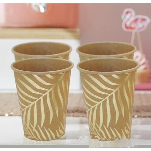 16pcs Net Red Kraft Paper Cup Bronzing Palm Leaf Cups Adult Birthday Party Decoration Supplies Coffee Cup Juice Drinking Cup