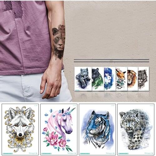 Temporary tattoo sticker sleeve fake wolf lion unicorn waterproof tattoos for men arm sexy arab body art transfer stickers 3D
