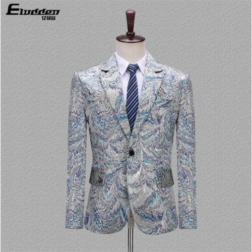 Mens peacock suit jacquard jacket master of ceremonies dress performance clothing singer chorus stage fashion terno jaquetas